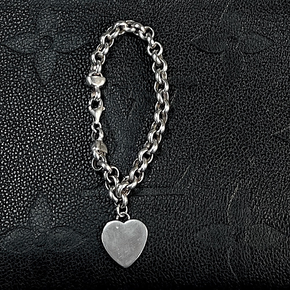 Vintage 925 Sterling Silver Heart Tag Charm Bracelet 7.75" - Picture 2 of 16